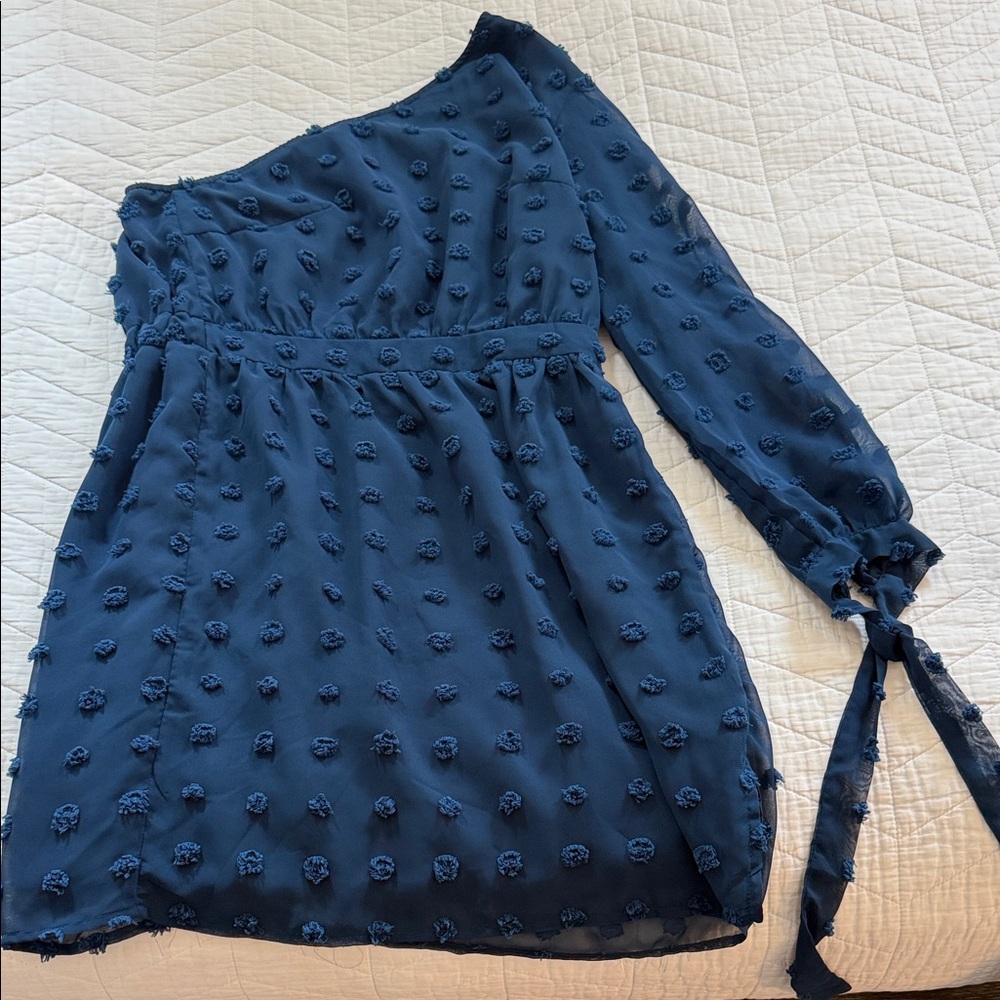 One-Shoulder Navy Blue Dress